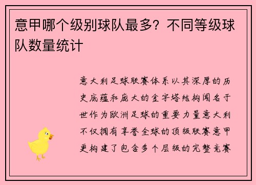 意甲哪个级别球队最多？不同等级球队数量统计