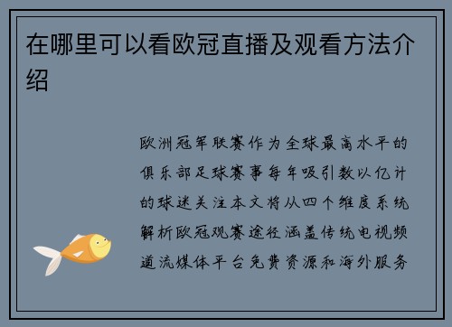 在哪里可以看欧冠直播及观看方法介绍